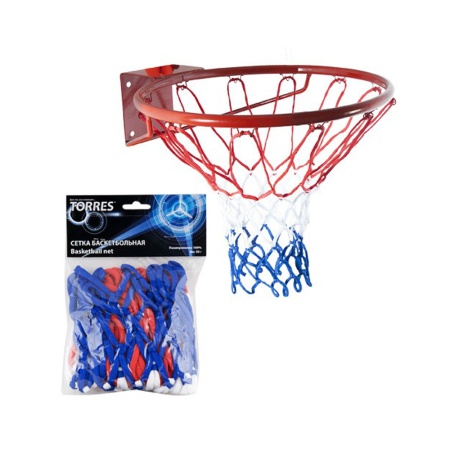 Купить Сетка баскетбольная Torres, нить 4 мм, бело-сине-красная в Среднеуральске 